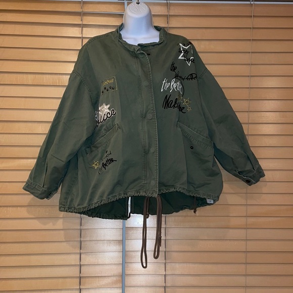 La Babite Army Green Hi-Lo Bomber Jean Jacket - Picture 1 of 7